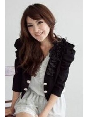 Q960*Floral-Detailed Black Jacket